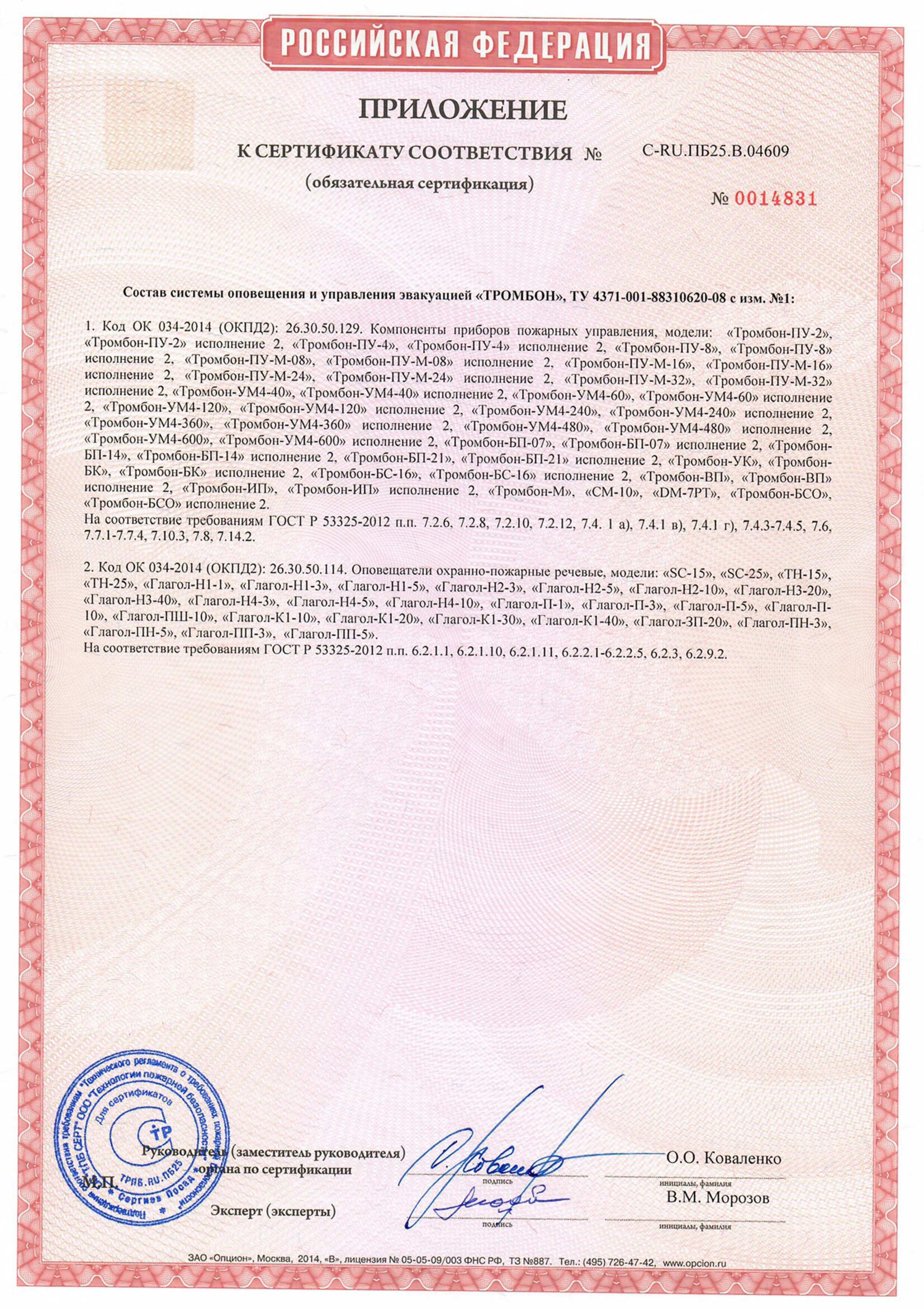 Приложение к сертификату